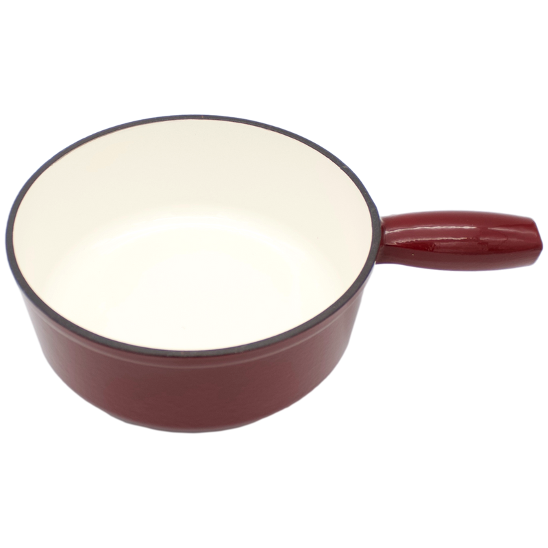 Sajtfondü edény - öntött vas - piros-fehér színű - felülről
