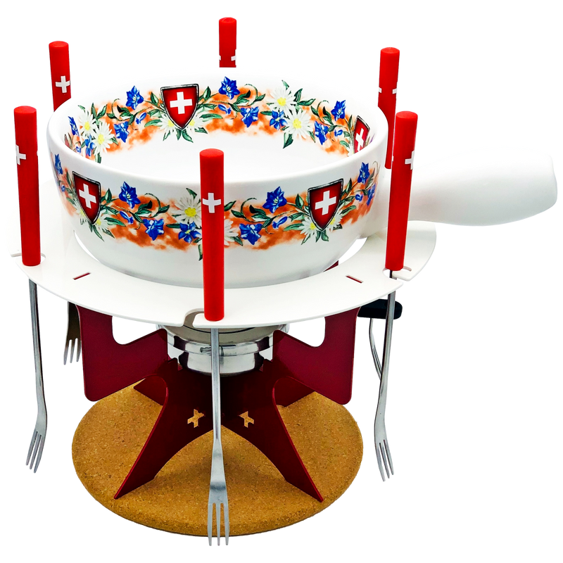 Sajtfondü szett Virágos rét-mini fondübár - 11 részes - felülről